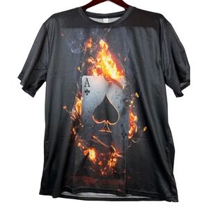 Men's XL Ace of Spades Fiery Graphic‎ T-Shirt 100% Polyester